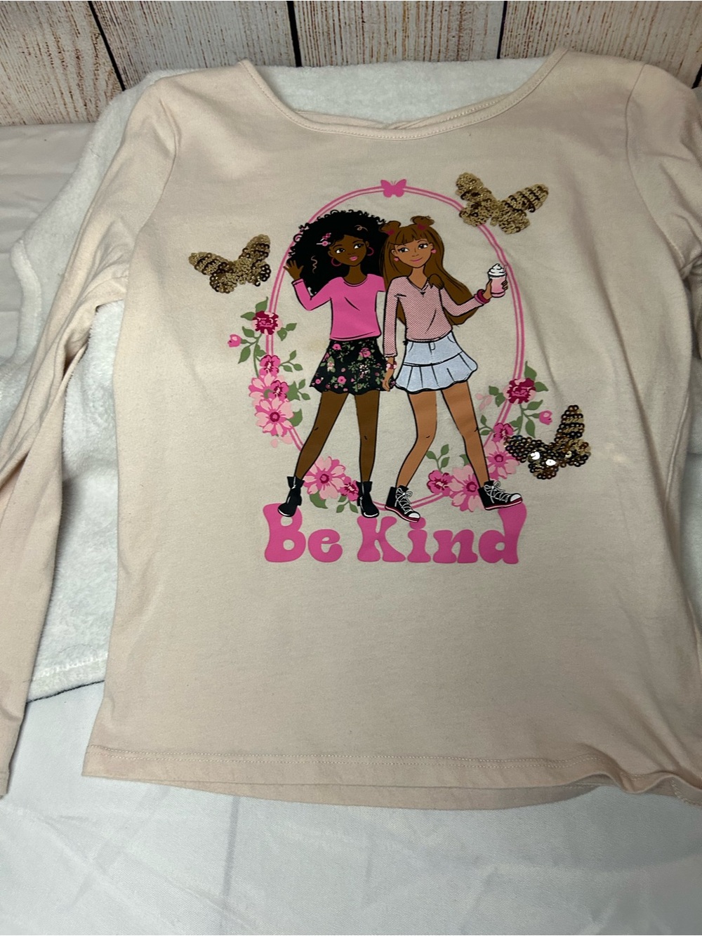 Place Cream Long-Sleeve 'Be Kind' Graphic Top with Pink Accents